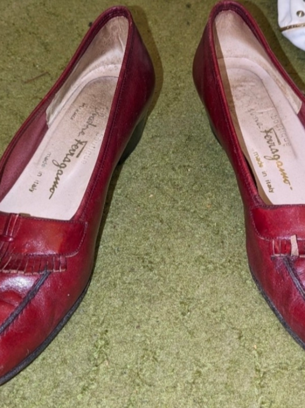Salvatore Ferragamo Women's Burgundy Leather Loafers with Fringe and Bow